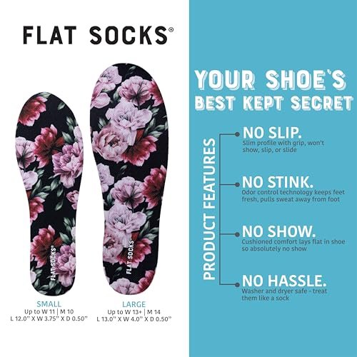 FLAT SOCKS No Show Socken – Rutschfeste Schuh-Einlegesohlen für Herren und Damen – Waschbar, Geruchsneutral – Pink Peony, Small