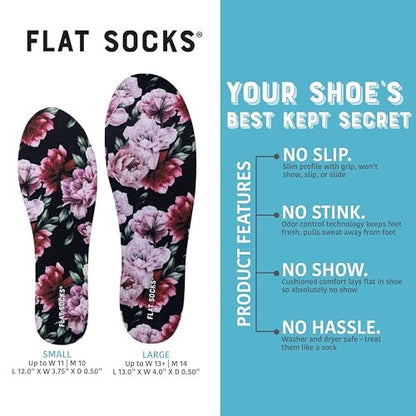 FLAT SOCKS No Show Socken – Rutschfeste Schuh-Einlegesohlen für Herren und Damen – Waschbar, Geruchsneutral – Pink Peony, Small