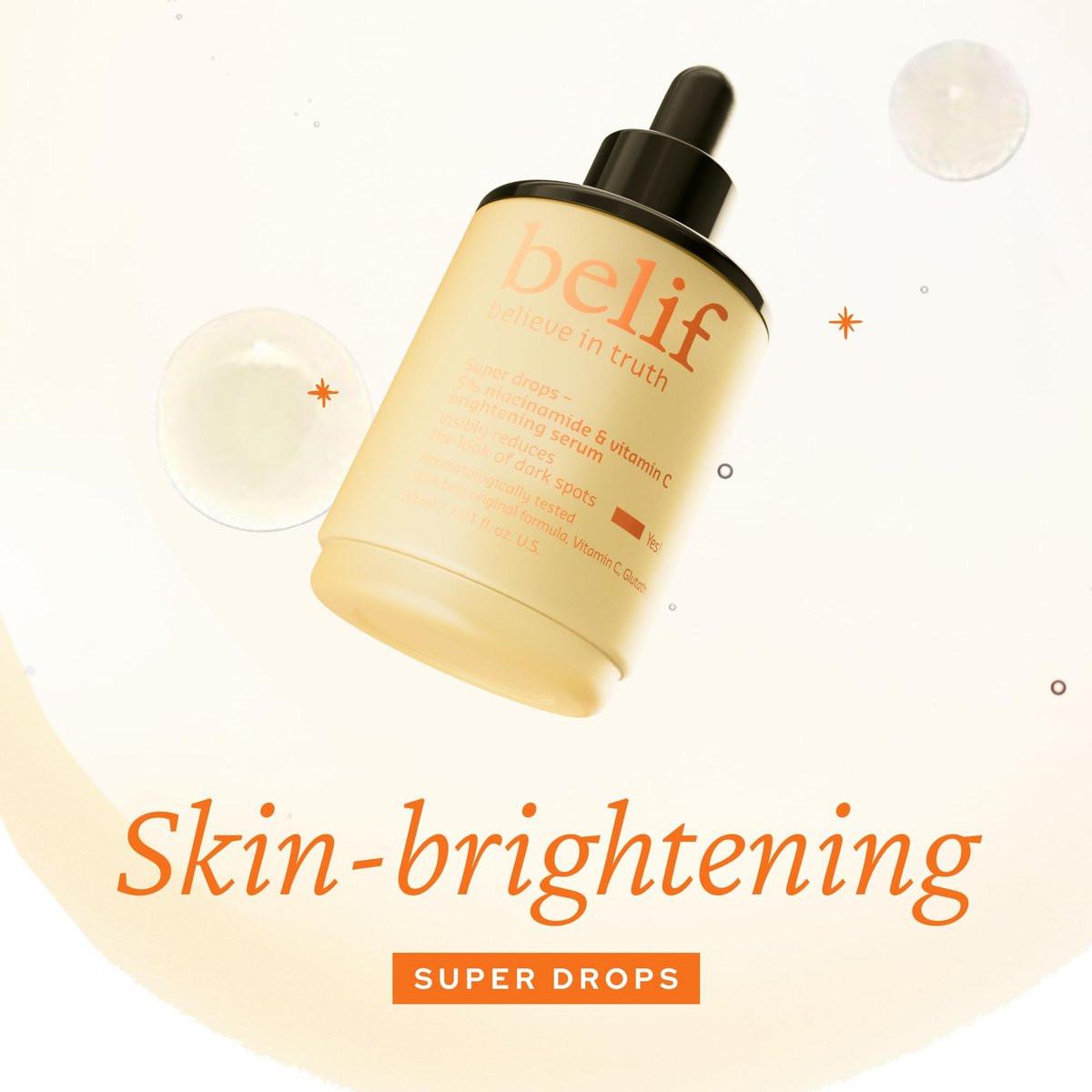 belif Niacinamid 5 % & Vitamin C Super Drops Serum – Strahlendes Serum für ungleichmäßigen Hautton mit AHA & Glutathion, Rötungen & Verbesserung von Hautunreinheiten, Koreanische Hautpflege, 30 ml