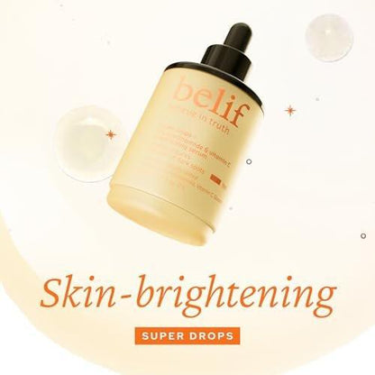 belif Niacinamid 5 % & Vitamin C Super Drops Serum – Strahlendes Serum für ungleichmäßigen Hautton mit AHA & Glutathion, Rötungen & Verbesserung von Hautunreinheiten, Koreanische Hautpflege, 30 ml