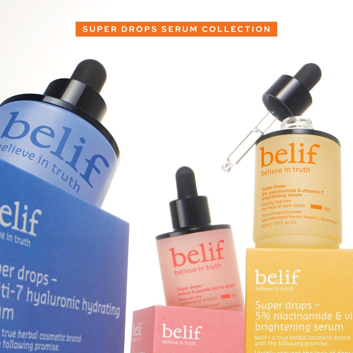 belif Niacinamid 5 % & Vitamin C Super Drops Serum – Strahlendes Serum für ungleichmäßigen Hautton mit AHA & Glutathion, Rötungen & Verbesserung von Hautunreinheiten, Koreanische Hautpflege, 30 ml