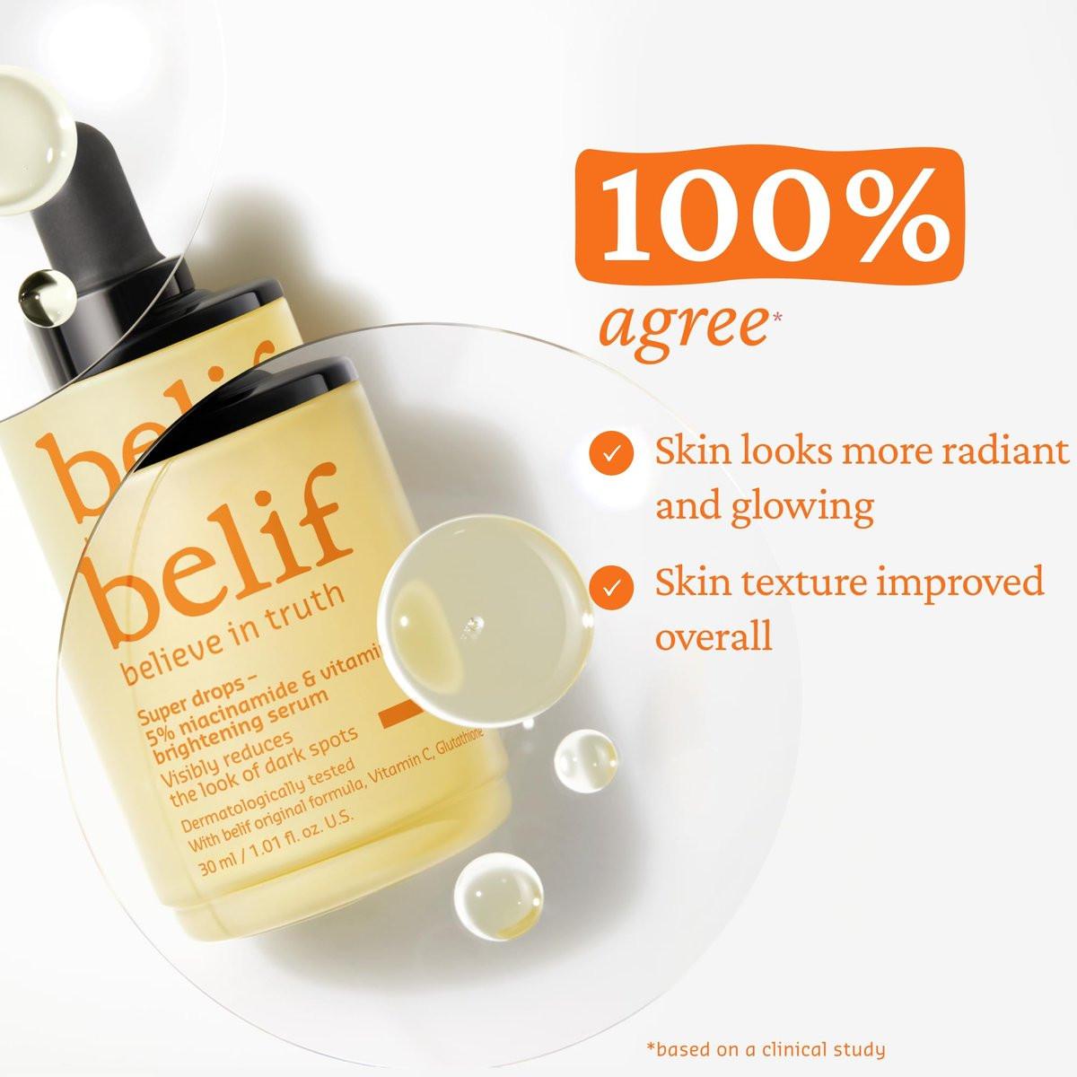 belif Niacinamid 5 % & Vitamin C Super Drops Serum – Strahlendes Serum für ungleichmäßigen Hautton mit AHA & Glutathion, Rötungen & Verbesserung von Hautunreinheiten, Koreanische Hautpflege, 30 ml
