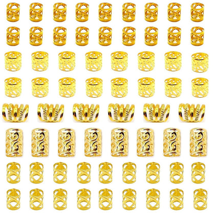 Goldene Haar-Geflecht-Schmuckstücke, Tuefuzy 100 Stück Haar-Dreadlock-Accessoires, Metall-Gold-Geflecht-Ringe, Manschetten, Clips für Dreadlock-Accessoire-Schmuck-Dekorationen