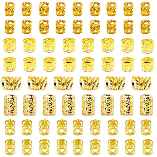 Goldene Haar-Geflecht-Schmuckstücke, Tuefuzy 100 Stück Haar-Dreadlock-Accessoires, Metall-Gold-Geflecht-Ringe, Manschetten, Clips für Dreadlock-Accessoire-Schmuck-Dekorationen