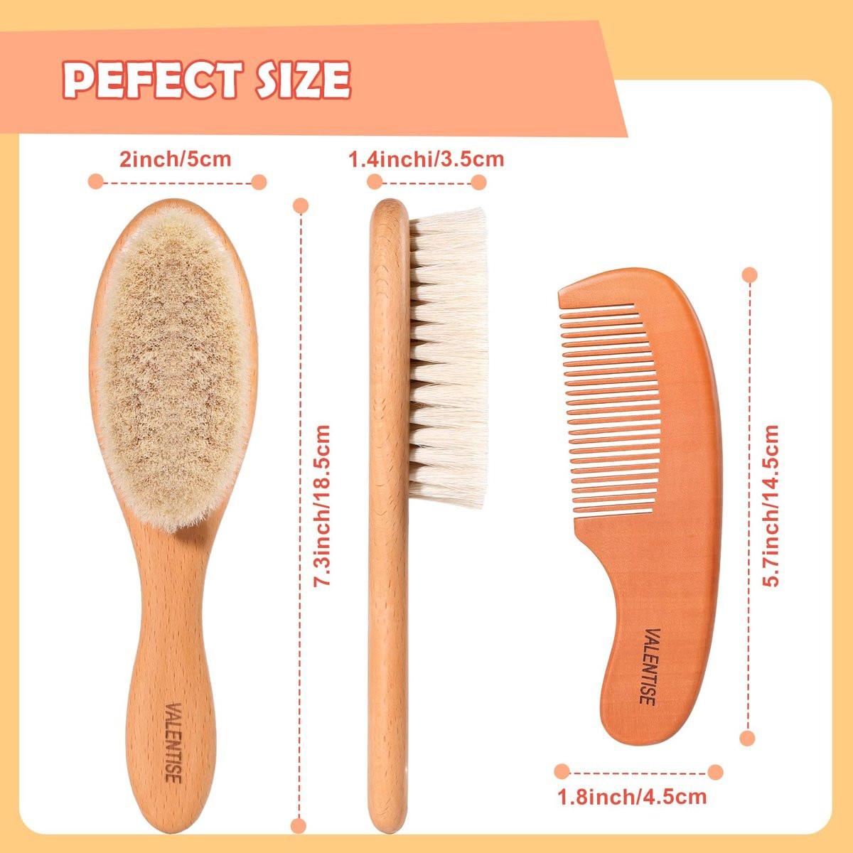 VALENTISE Baby Haarbürste und Kamm Set – Babybürste mit weichen Ziegenhaaren und Holzkamm – Holz Babybürsten Set für Neugeborene & Kleinkinder – Ideal als Bürste gegen Milchschorf
