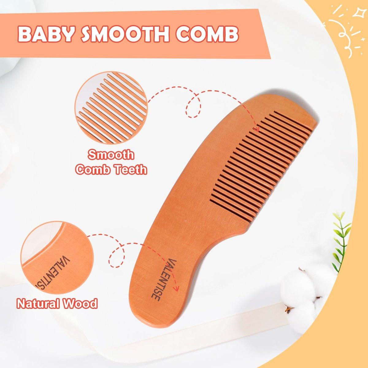 VALENTISE Baby Haarbürste und Kamm Set – Babybürste mit weichen Ziegenhaaren und Holzkamm – Holz Babybürsten Set für Neugeborene & Kleinkinder – Ideal als Bürste gegen Milchschorf