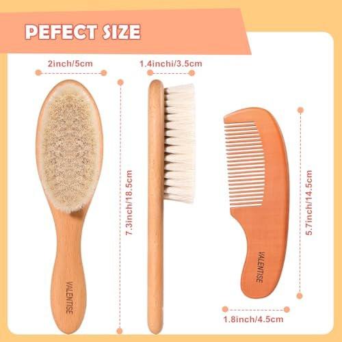 VALENTISE Baby Haarbürste und Kamm Set – Babybürste mit weichen Ziegenhaaren und Holzkamm – Holz Babybürsten Set für Neugeborene & Kleinkinder – Ideal als Bürste gegen Milchschorf