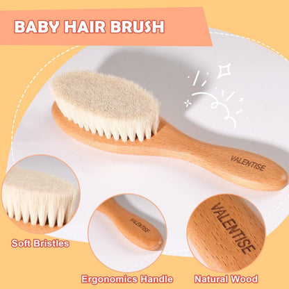 VALENTISE Baby Haarbürste und Kamm Set – Babybürste mit weichen Ziegenhaaren und Holzkamm – Holz Babybürsten Set für Neugeborene & Kleinkinder – Ideal als Bürste gegen Milchschorf