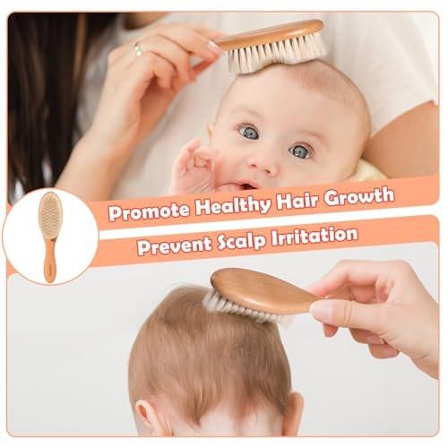 VALENTISE Baby Haarbürste und Kamm Set – Babybürste mit weichen Ziegenhaaren und Holzkamm – Holz Babybürsten Set für Neugeborene & Kleinkinder – Ideal als Bürste gegen Milchschorf