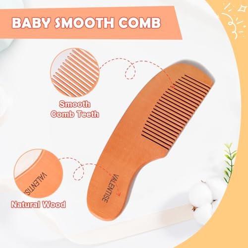 VALENTISE Baby Haarbürste und Kamm Set – Babybürste mit weichen Ziegenhaaren und Holzkamm – Holz Babybürsten Set für Neugeborene & Kleinkinder – Ideal als Bürste gegen Milchschorf