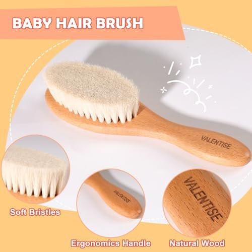 VALENTISE Baby Haarbürste und Kamm Set – Babybürste mit weichen Ziegenhaaren und Holzkamm – Holz Babybürsten Set für Neugeborene & Kleinkinder – Ideal als Bürste gegen Milchschorf