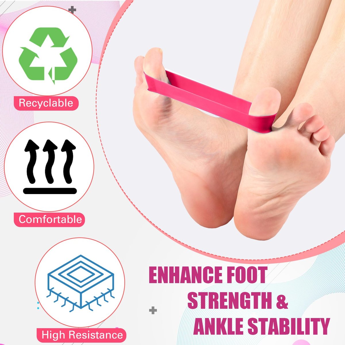 WinnerWhy Set von 5 Zehenspreizer Bänder Separator Spacer Ballenkorrektur Hallux Valgus Ausrichtung Fußstrecker Begradiger Widerstandsschleife Yoga Übung Fußpflege mit Aufbewahrungstasche (Pink)