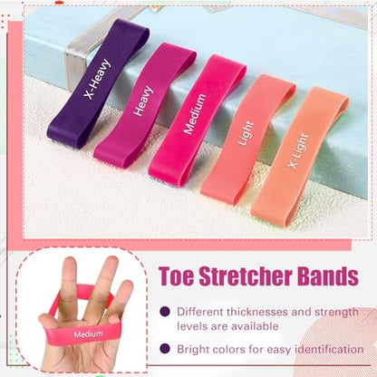 WinnerWhy Set von 5 Zehenspreizer Bänder Separator Spacer Ballenkorrektur Hallux Valgus Ausrichtung Fußstrecker Begradiger Widerstandsschleife Yoga Übung Fußpflege mit Aufbewahrungstasche (Pink)