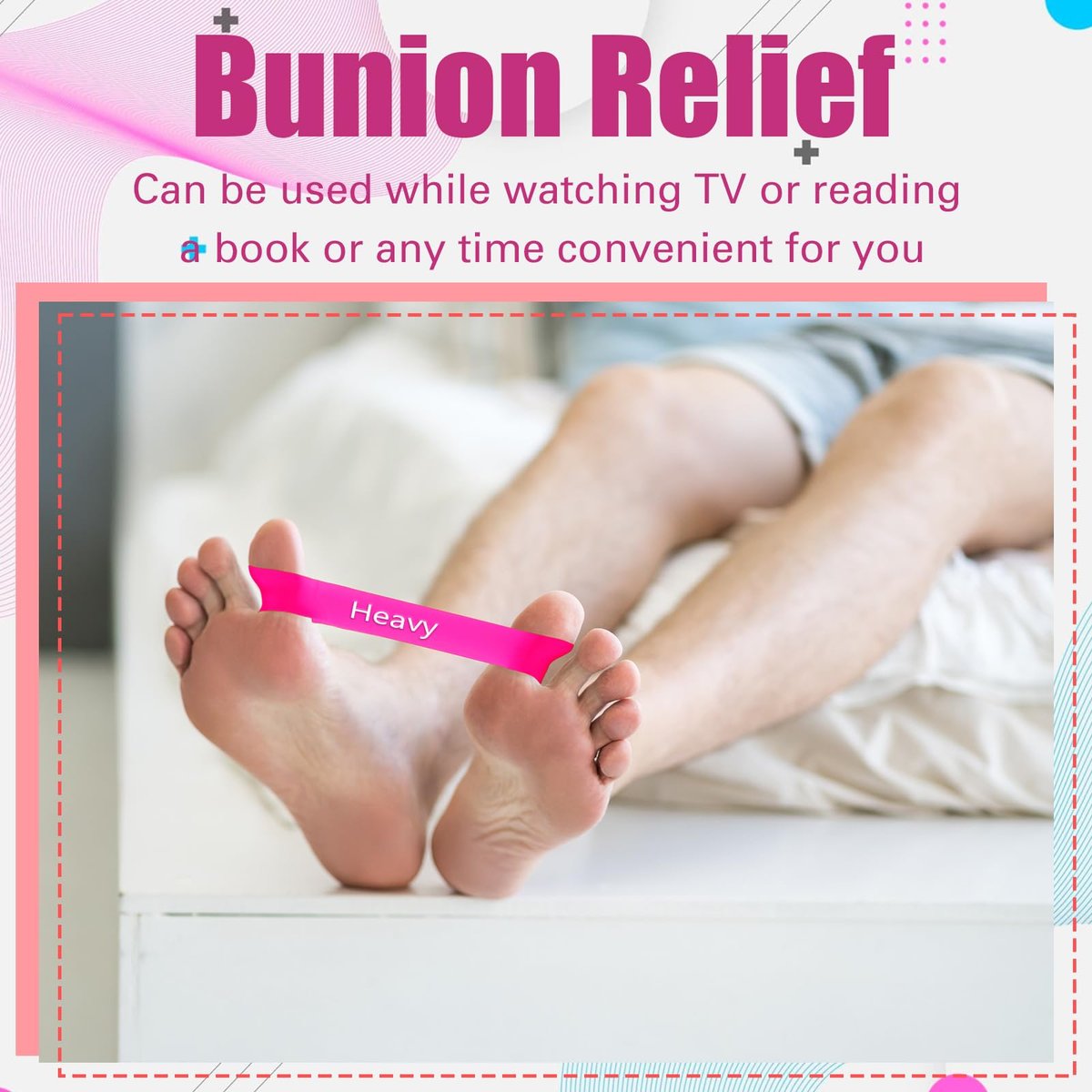 WinnerWhy Set von 5 Zehenspreizer Bänder Separator Spacer Ballenkorrektur Hallux Valgus Ausrichtung Fußstrecker Begradiger Widerstandsschleife Yoga Übung Fußpflege mit Aufbewahrungstasche (Pink)