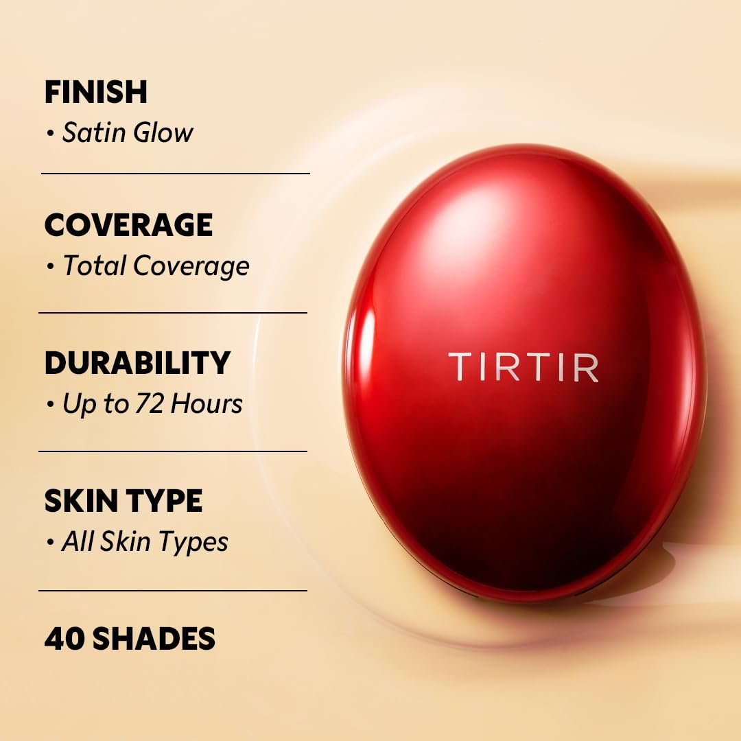 TIRTIR Mask Fit Red Cushion Foundation – 47N Ebony, 0,63 fl oz – Full Coverage, Satin Glow Finish, Korean BB Foundation