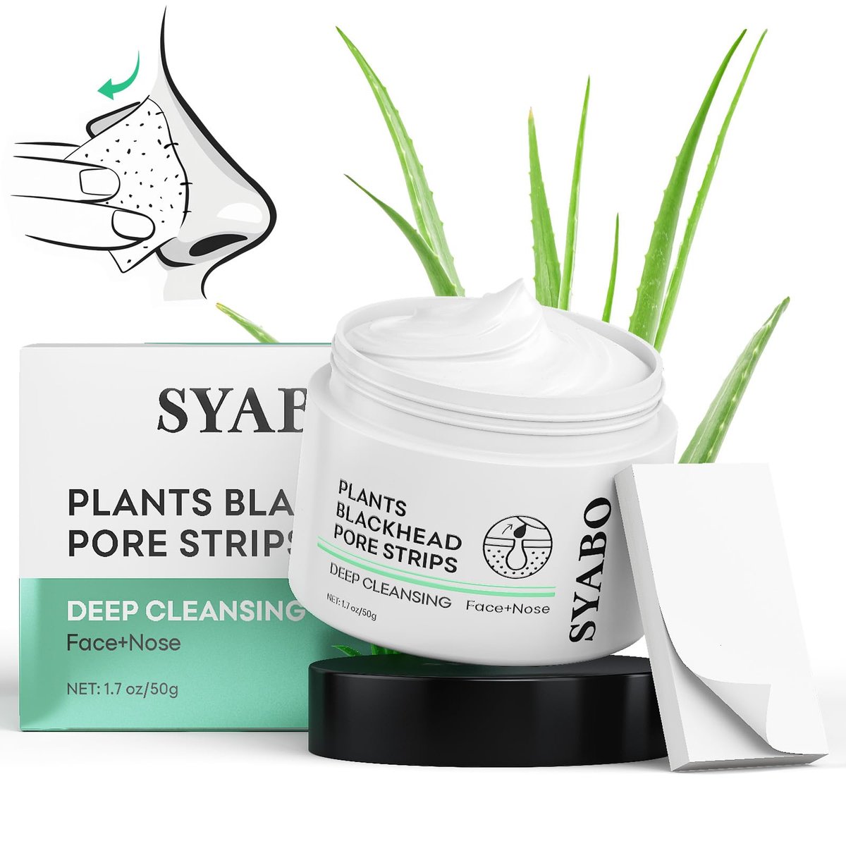 SYABO Blackhead Remover – 100 Nasenporenstreifen & 50g Peeling-Maske für reine Haut