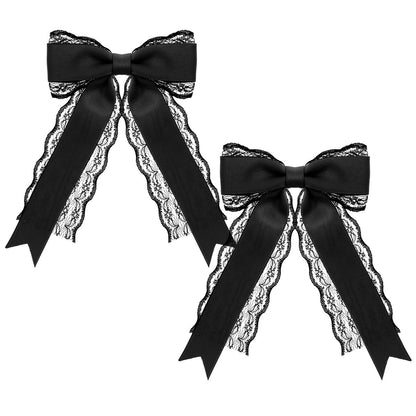 Giantree 2 Stück Schwarze Spitzen-Haarschleifen-Clips für Damen, Niedliche Spitzen-Haarschleifen mit langem Band für Hochzeit, Gothic-Kleid, Accessoire-Geschenk