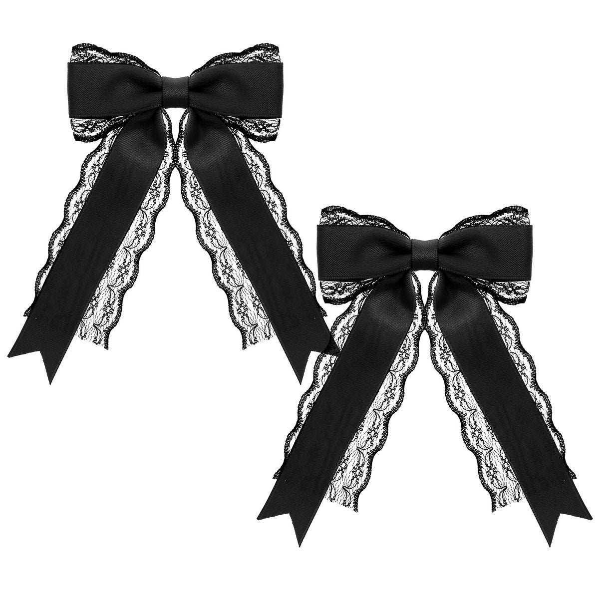 Giantree 2 Stück Schwarze Spitzen-Haarschleifen-Clips für Damen, Niedliche Spitzen-Haarschleifen mit langem Band für Hochzeit, Gothic-Kleid, Accessoire-Geschenk