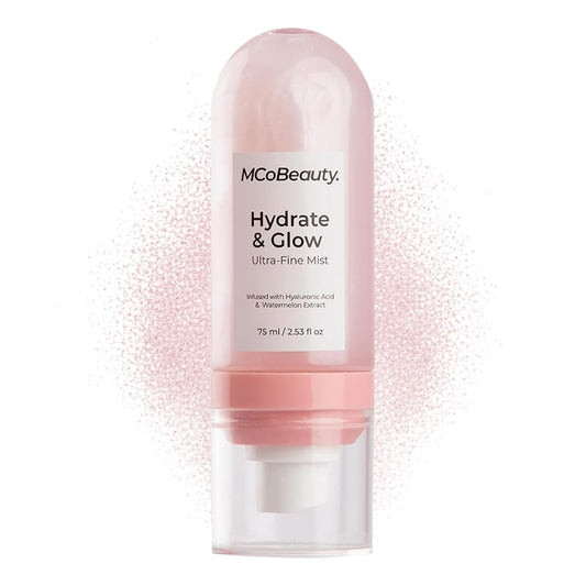MCoBeauty Hydrate & Glow Ultra Fine Mist – Feuchtigkeitsspray für Gesicht und Körper – Erfrischender Make-up-Primer und Setting-Spray mit Hyaluronsäure, Wassermelonenextrakt und Aloe Vera – Vegan & tierversuchsfrei