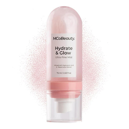 MCoBeauty Hydrate & Glow Ultra Fine Mist – Feuchtigkeitsspray für Gesicht und Körper – Erfrischender Make-up-Primer und Setting-Spray mit Hyaluronsäure, Wassermelonenextrakt und Aloe Vera – Vegan & tierversuchsfrei
