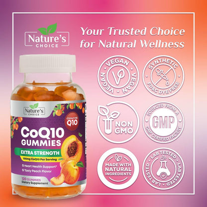 CoQ10 Gummis für Erwachsene - Coenzym Q10 100mg pro Portion - 3-fache Stärke, hochabsorbierendes Antioxidans zur Unterstützung der Herzgesundheit & Energieproduktion - Co Q10 (Coq 10) Nahrungsergänzungsmittel - 120 Gummis