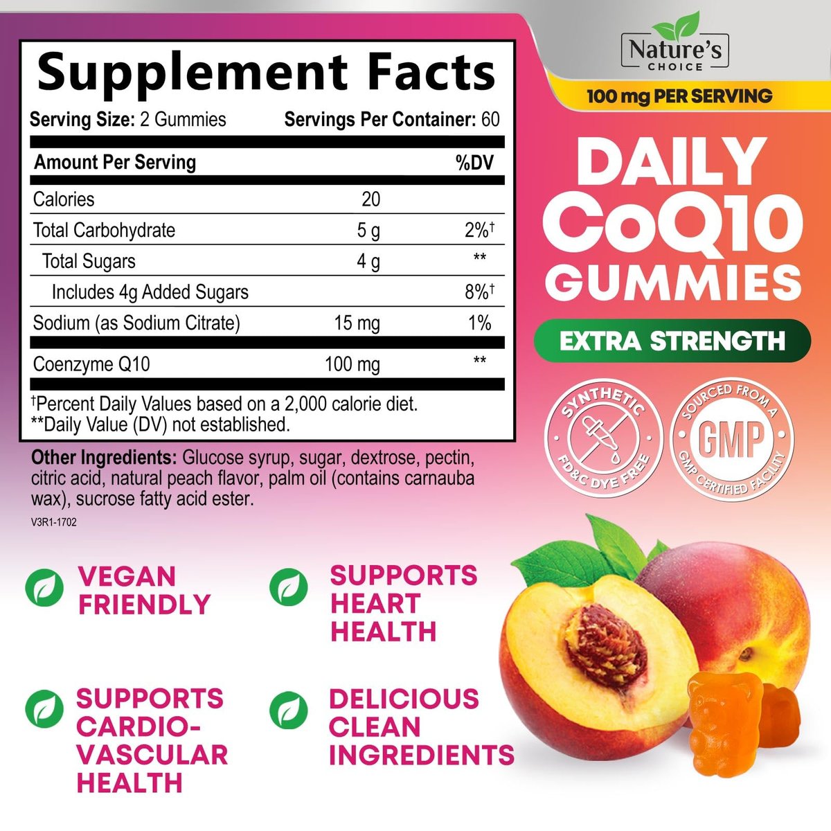 CoQ10 Gummis für Erwachsene - Coenzym Q10 100mg pro Portion - 3-fache Stärke, hochabsorbierendes Antioxidans zur Unterstützung der Herzgesundheit & Energieproduktion - Co Q10 (Coq 10) Nahrungsergänzungsmittel - 120 Gummis