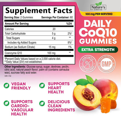 CoQ10 Gummis für Erwachsene - Coenzym Q10 100mg pro Portion - 3-fache Stärke, hochabsorbierendes Antioxidans zur Unterstützung der Herzgesundheit & Energieproduktion - Co Q10 (Coq 10) Nahrungsergänzungsmittel - 120 Gummis