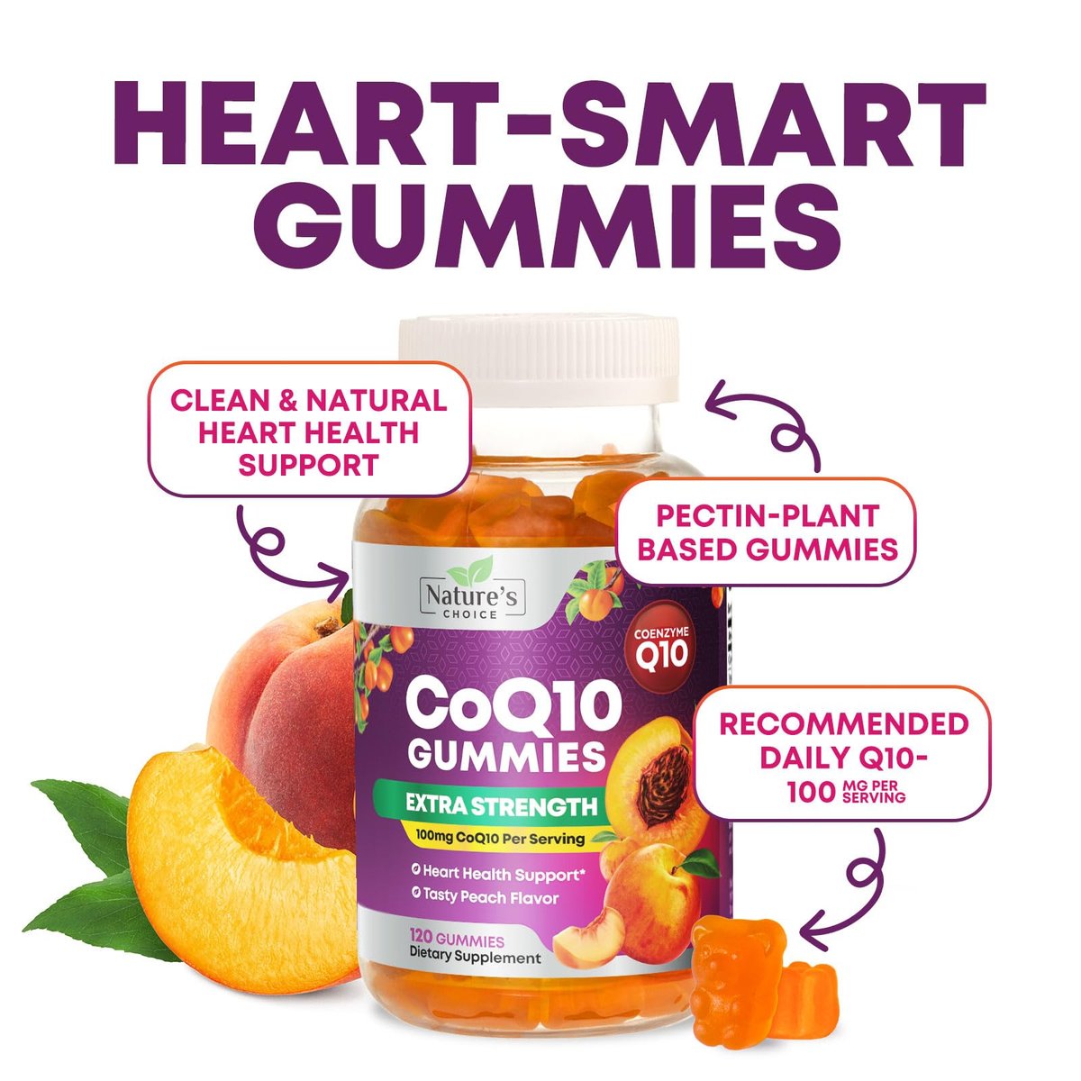 CoQ10 Gummis für Erwachsene - Coenzym Q10 100mg pro Portion - 3-fache Stärke, hochabsorbierendes Antioxidans zur Unterstützung der Herzgesundheit & Energieproduktion - Co Q10 (Coq 10) Nahrungsergänzungsmittel - 120 Gummis