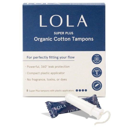 LOLA 100% Bio-Baumwoll-Tampons, 8 Stück - Super Plus, ungiftig, Damenhygiene, HSA/FSA zugelassen