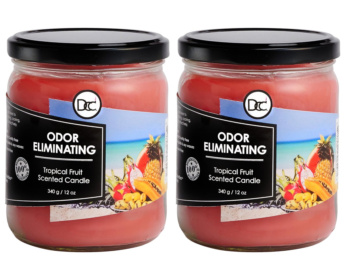 Tropical Fruit Duftkerzen 2er-Pack – Geruchsentferner mit Sojawachs, 80 Stunden Brenndauer, 12 oz