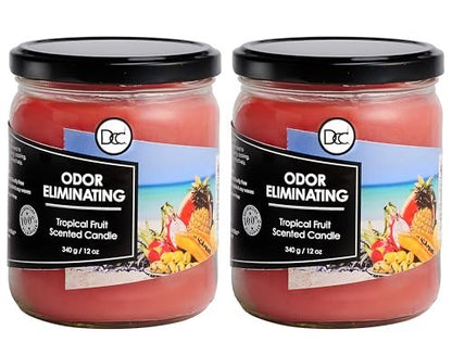 Tropical Fruit Duftkerzen 2er-Pack – Geruchsentferner mit Sojawachs, 80 Stunden Brenndauer, 12 oz