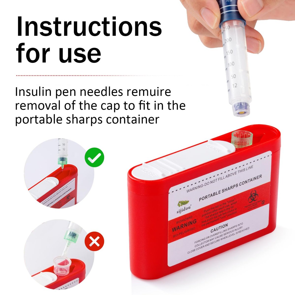 3er-Pack Tragbarer Sharps-Behälter für Reise und Zuhause, FSA/HSA-fähig, Taschen-Spritzenentsorgungsbehälter für Diabetikernadeln und Teststreifen, kompakte Größe für den täglichen Gebrauch