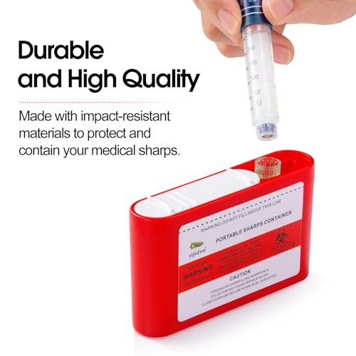 Tragbarer Sharps-Behälter für Reisen und Zuhause, 1 Pack, FSA/HSA-berechtigt, Taschen-Spritzenentsorgungsbehälter für Diabetes-Nadeln und Teststreifen, kompakte Größe für unterwegs und den täglichen Gebrauch