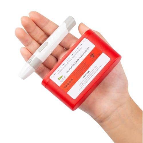Tragbarer Sharps-Behälter für Reisen und Zuhause, 1 Pack, FSA/HSA-berechtigt, Taschen-Spritzenentsorgungsbehälter für Diabetes-Nadeln und Teststreifen, kompakte Größe für unterwegs und den täglichen Gebrauch