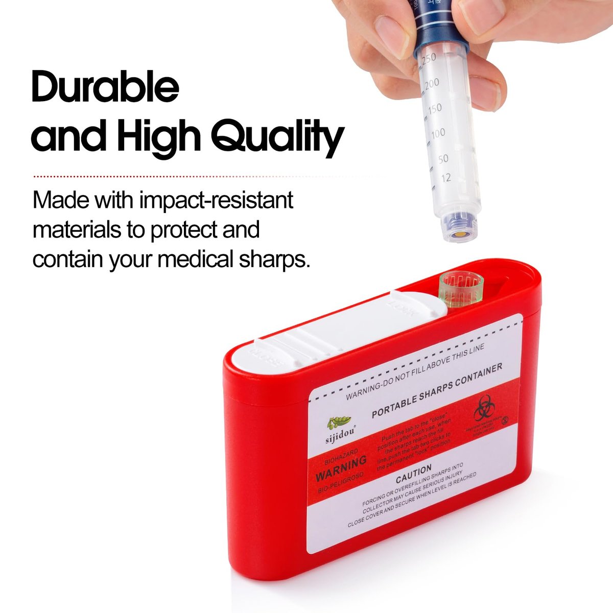 Tragbarer Sharps-Behälter für Reisen und Zuhause, 1 Pack, FSA/HSA-berechtigt, Taschen-Spritzenentsorgungsbehälter für Diabetes-Nadeln und Teststreifen, kompakte Größe für unterwegs und den täglichen Gebrauch