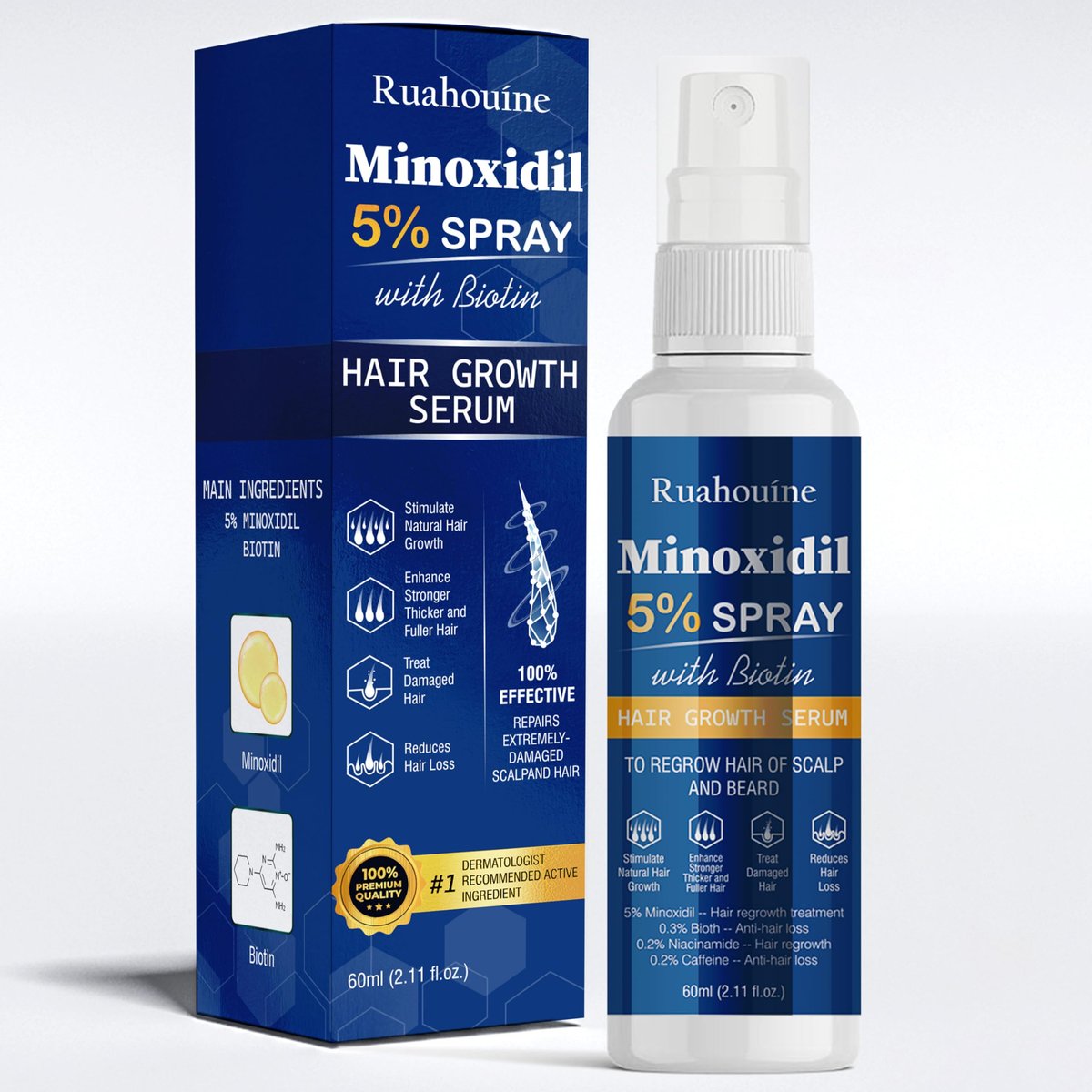 5% Minoxidil Haarwuchs Spray Serum – Haarnachwuchs Behandlung für Männer und Frauen, stärkt und verdickt das Haar für volleres, längeres Ergebnis, Bart- und Gesichtsbehaarungsverstärker
