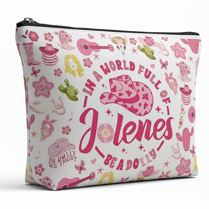 Wybgno Rosa Cowgirl Make-up Tasche, Country Musik Liebhaber Geschenk, Seidig gefütterte Kosmetiktasche, Western Pink Dolly Design für Frauen