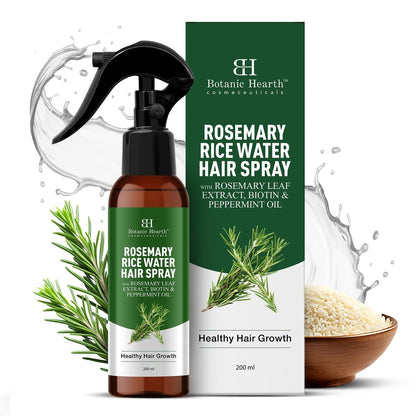 Botanic Hearth Rosmarin-Reiswasser-Spray 200 ml – Haarwachstum, Kopfhaut-Detox & feuchtigkeitsspendende Haarbehandlung gegen Ausdünnung, Juckreiz & Schuppen, sulfat- & parabenfrei