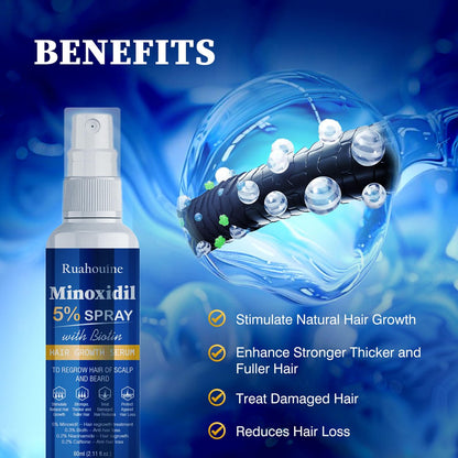 5% Minoxidil Haarwuchsspray mit Bürste für Frauen & Männer, Minoxidil Biotin für Männerbart, 60 ml / 2,11 fl.oz