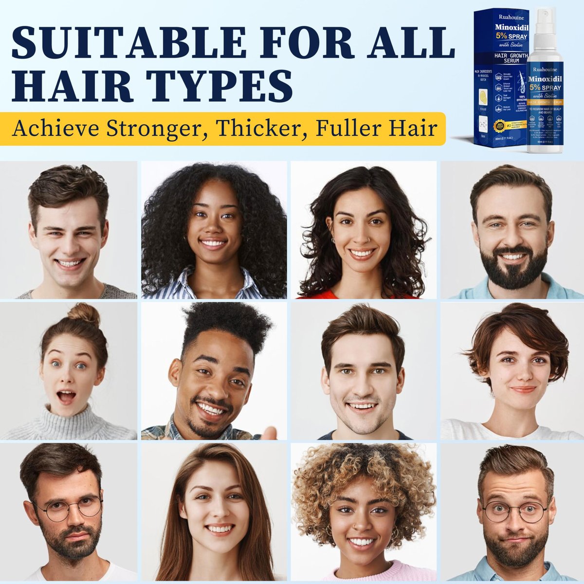 5% Minoxidil Haarwuchsspray mit Bürste für Frauen & Männer, Minoxidil Biotin für Männerbart, 60 ml / 2,11 fl.oz