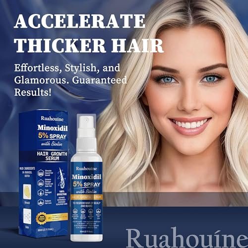 5% Minoxidil Haarwuchsspray mit Bürste für Frauen & Männer, Minoxidil Biotin für Männerbart, 60 ml / 2,11 fl.oz