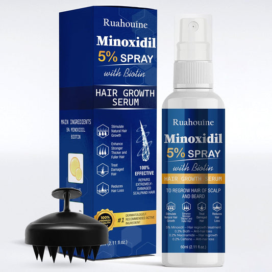 5% Minoxidil Haarwuchsspray mit Bürste für Frauen & Männer, Minoxidil Biotin für Männerbart, 60 ml / 2,11 fl.oz