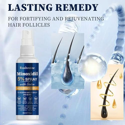 5% Minoxidil Haarwuchsspray mit Bürste für Frauen & Männer, Minoxidil Biotin für Männerbart, 60 ml / 2,11 fl.oz