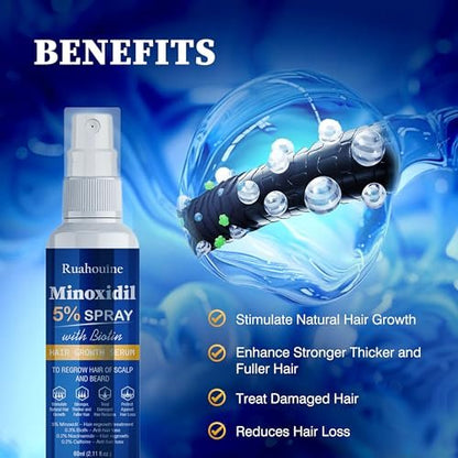5% Minoxidil Haarwuchsspray mit Bürste für Frauen & Männer, Minoxidil Biotin für Männerbart, 60 ml / 2,11 fl.oz
