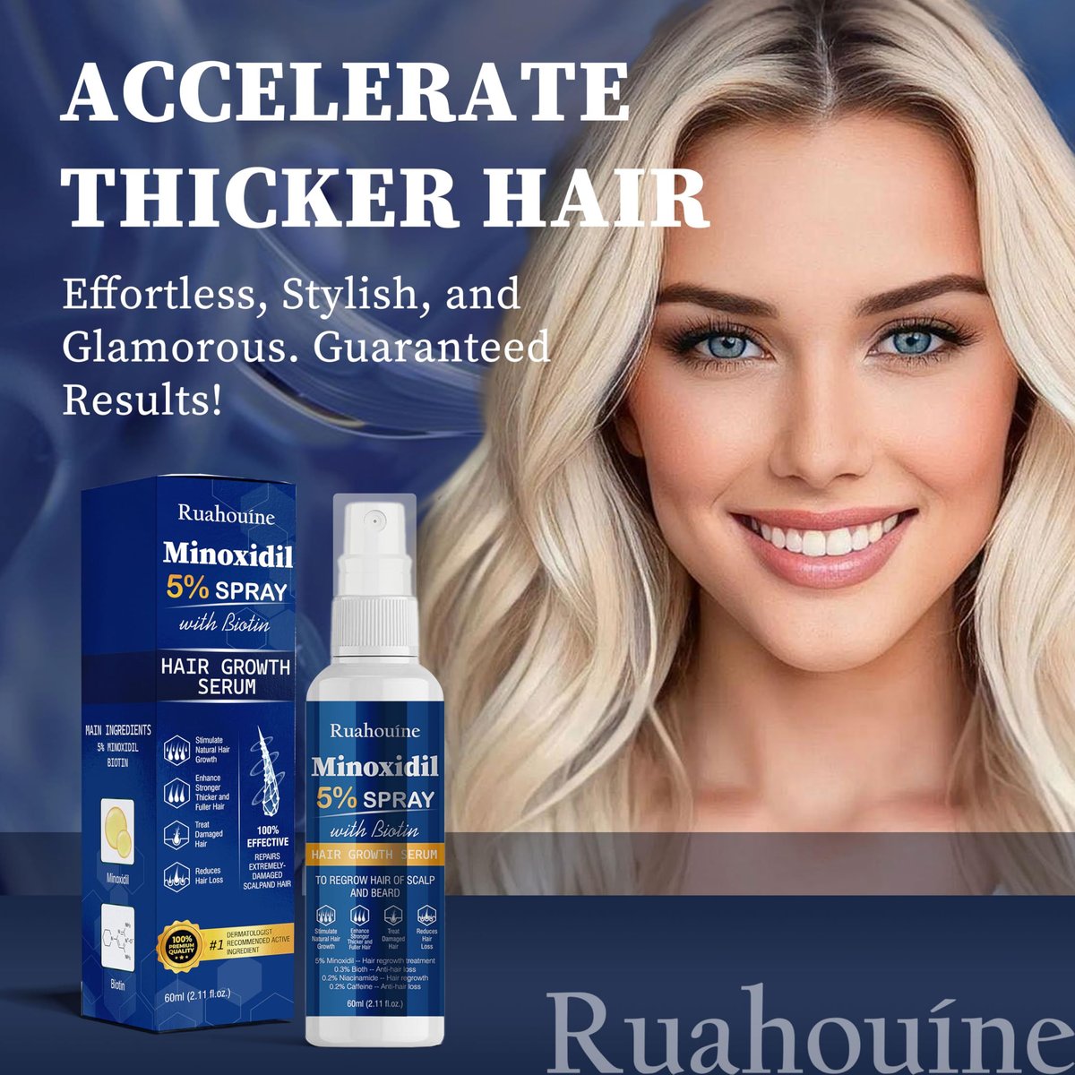 5% Minoxidil Haarwuchsspray mit Bürste für Frauen & Männer, Minoxidil Biotin für Männerbart, 60 ml / 2,11 fl.oz