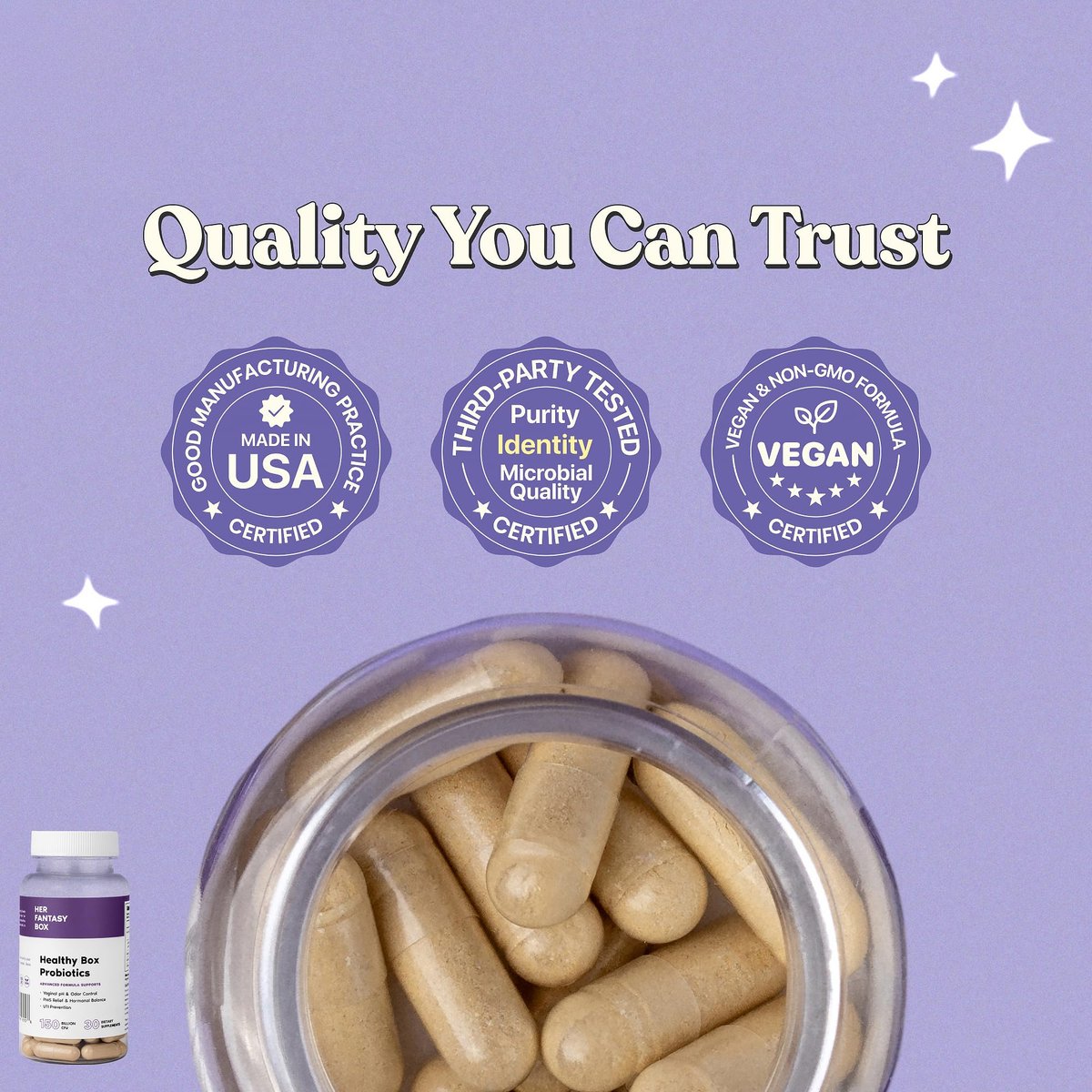 Her Fantasy Box Healthy Box – Vaginale Probiotika für Frauen mit Präbiotika, Lactobacillus-Komplex, Cranberry & D-Mannose für Hormonbalance, PMS-Linderung & feminine Gesundheit (30 Kapseln)