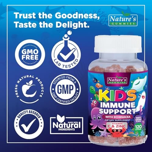 Kids Immune Support Gummies – Tägliche Vitamine C, Zink & Echinacea für Kinder ab 4 Jahren – Natürlicher Beerengeschmack, Nicht-GVO, Glutenfrei & Vegan – 120 Gummis