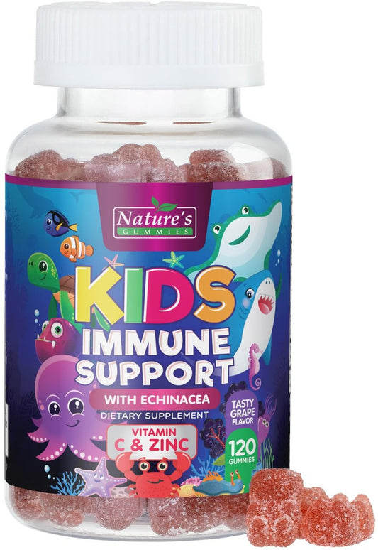 Kids Immune Support Gummies – Tägliche Vitamine C, Zink & Echinacea für Kinder ab 4 Jahren – Natürlicher Beerengeschmack, Nicht-GVO, Glutenfrei & Vegan – 120 Gummis