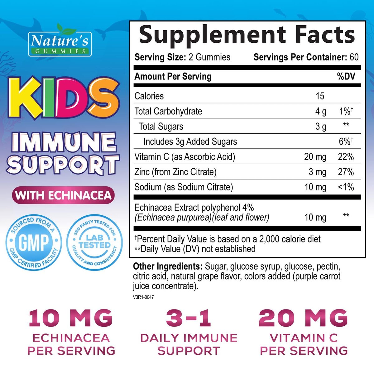 Kids Immune Support Gummies – Tägliche Vitamine C, Zink & Echinacea für Kinder ab 4 Jahren – Natürlicher Beerengeschmack, Nicht-GVO, Glutenfrei & Vegan – 120 Gummis