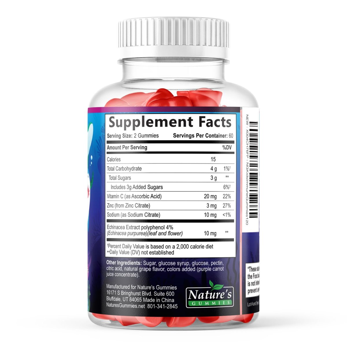 Kids Immune Support Gummies – Tägliche Vitamine C, Zink & Echinacea für Kinder ab 4 Jahren – Natürlicher Beerengeschmack, Nicht-GVO, Glutenfrei & Vegan – 120 Gummis